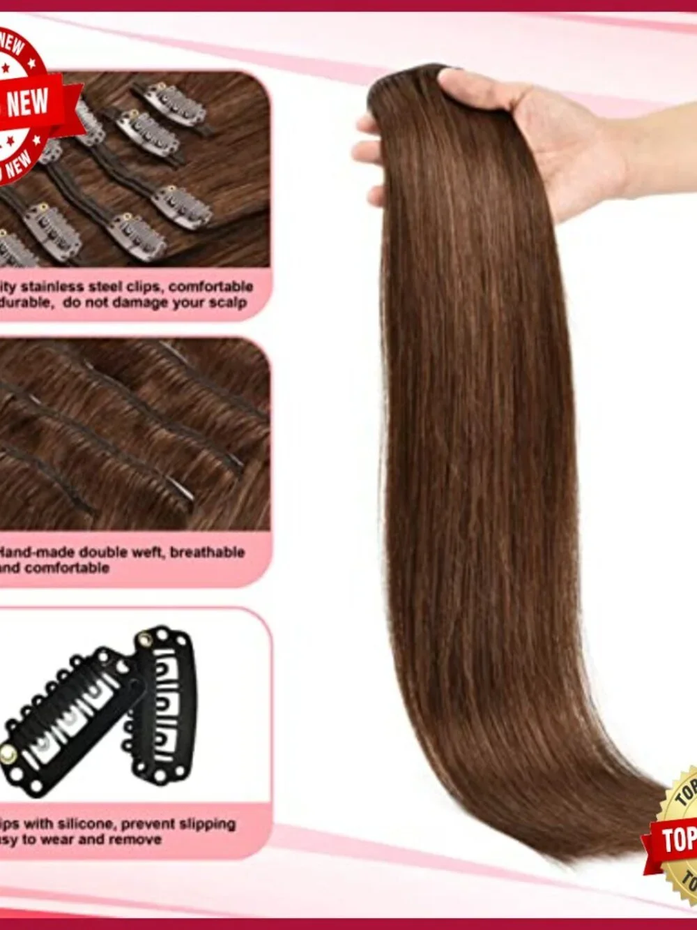 Silky Straight Human Hair Clip-In Extensions 18 Inch 120g 7 Pieces